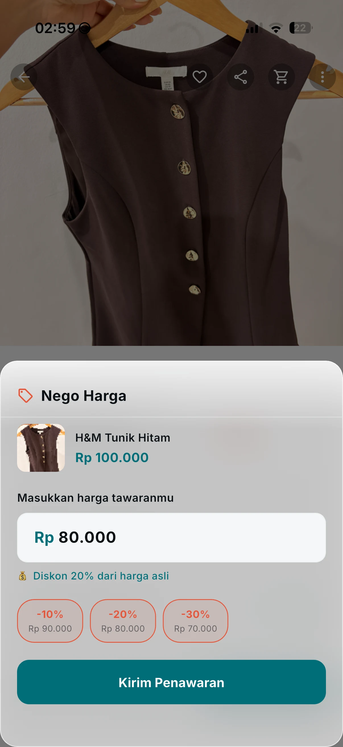 Pasar Seken offer negotiation sheet